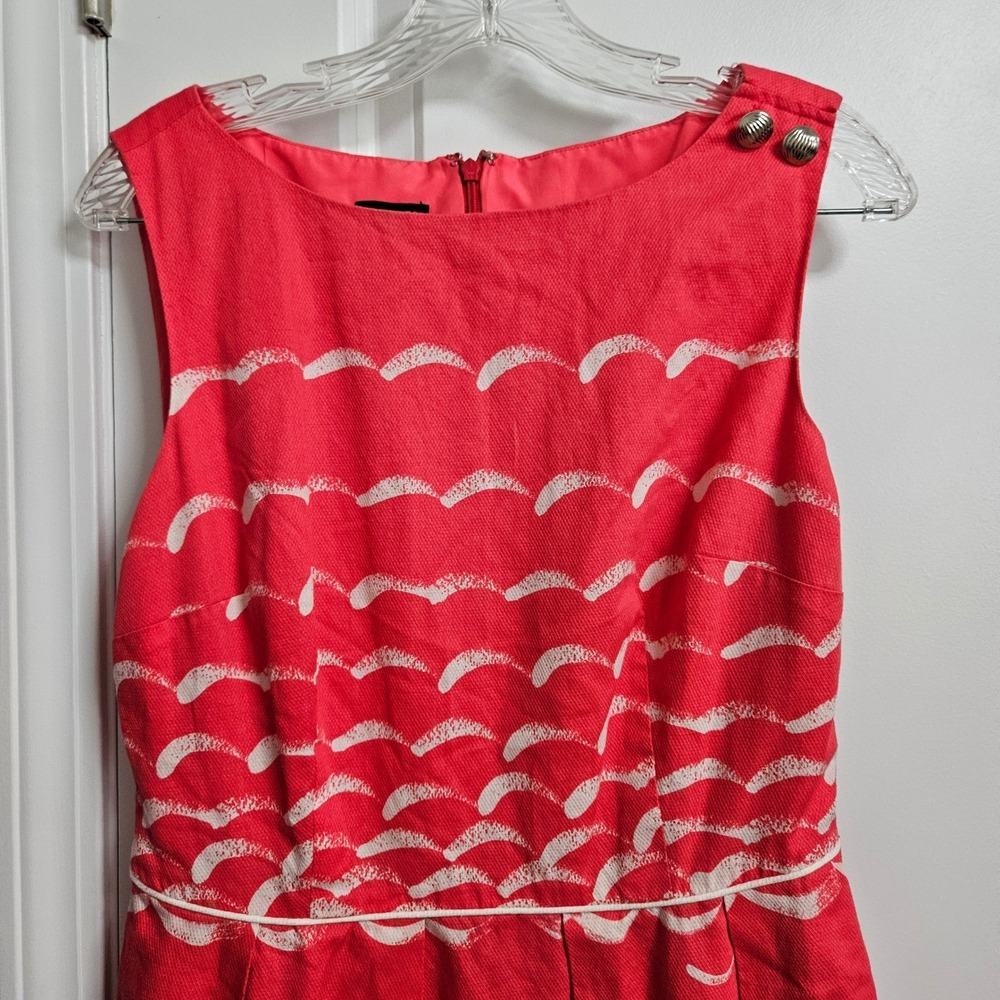 Talbots Fit & Flare Nautical Dress Women 10 Coral Sailboats Sleeveless Pockets - Picture 4 of 11